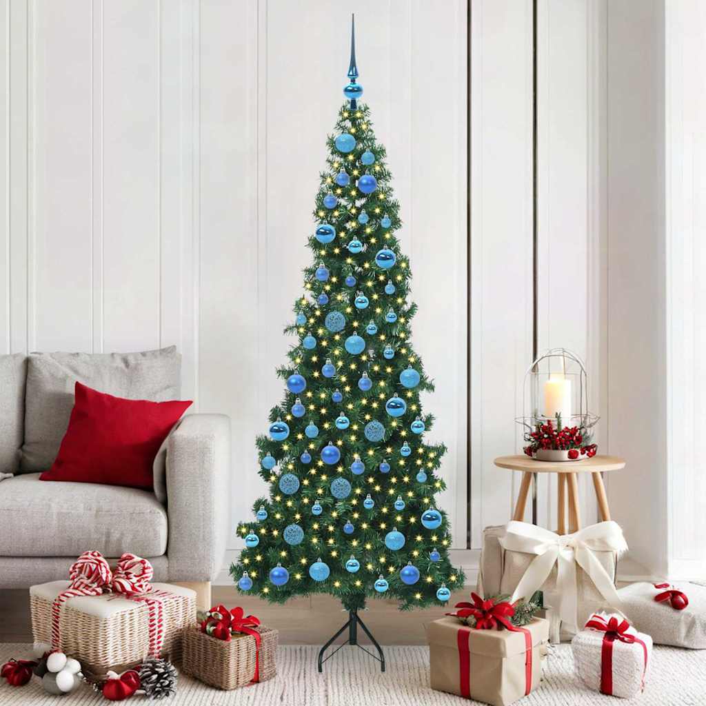 vidaXL Corner Artificial Christmas Tree with 300 LED Green 180 cm PVC and Metal