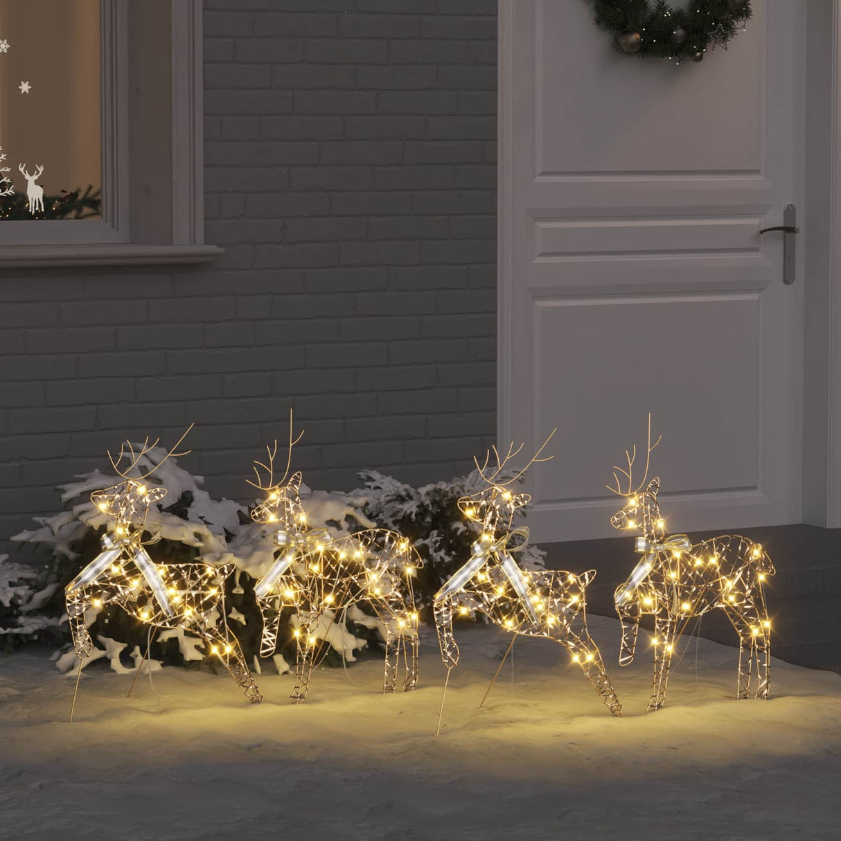 vidaXL LED Reindeer 4 pcs Gold Fabric