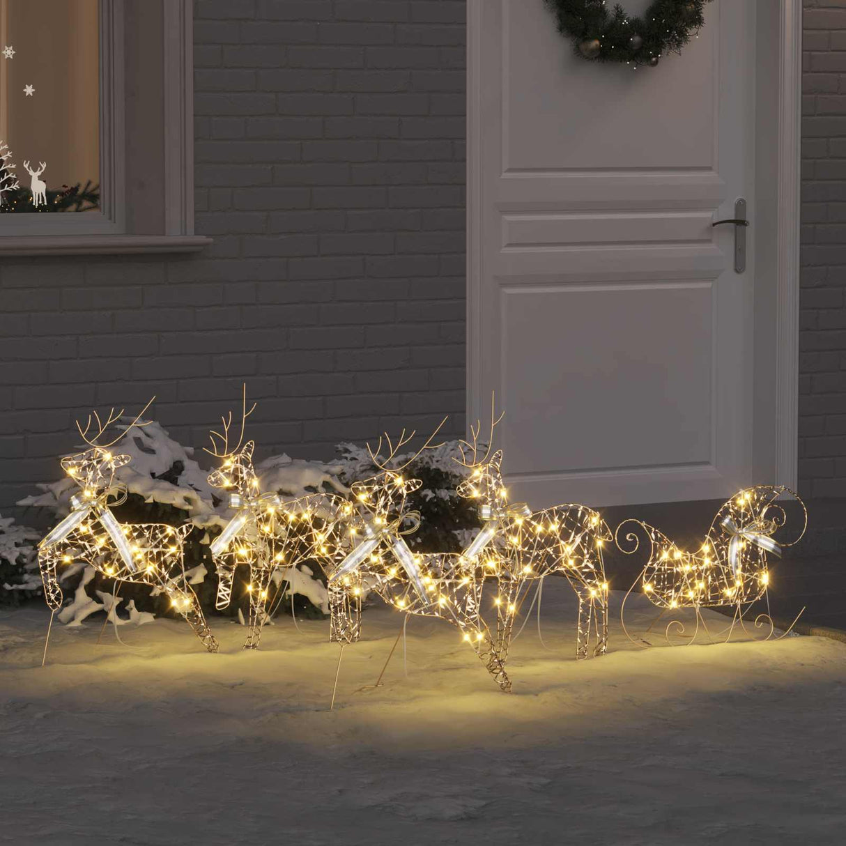 vidaXL LED Reindeer 5 pcs Gold Fabric