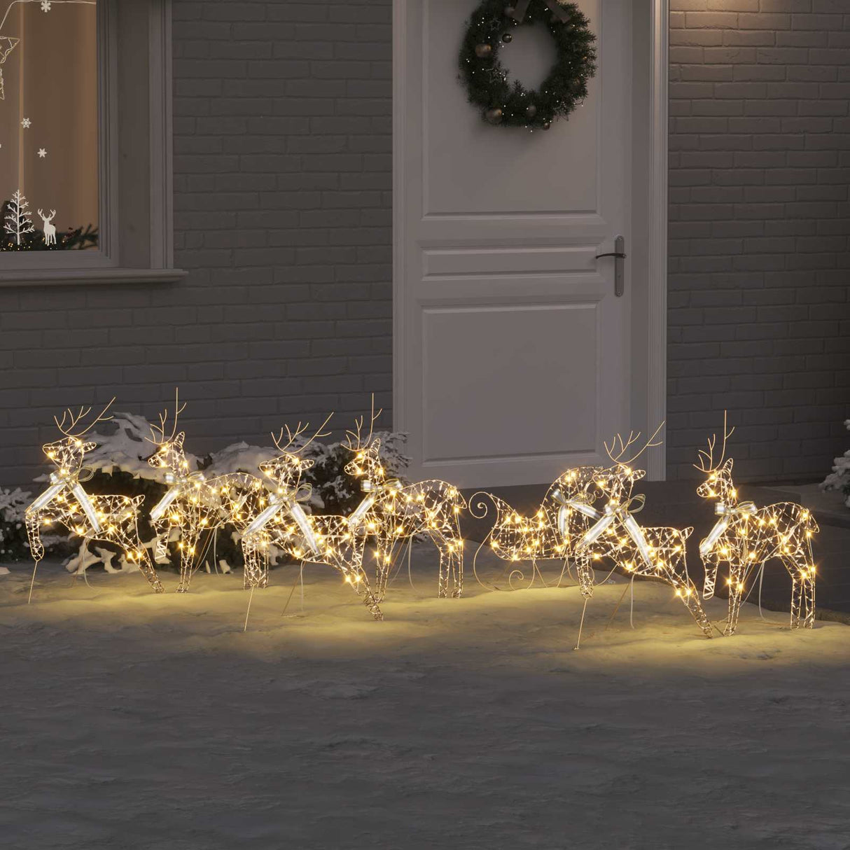 vidaXL LED Reindeer 5 pcs Gold Fabric