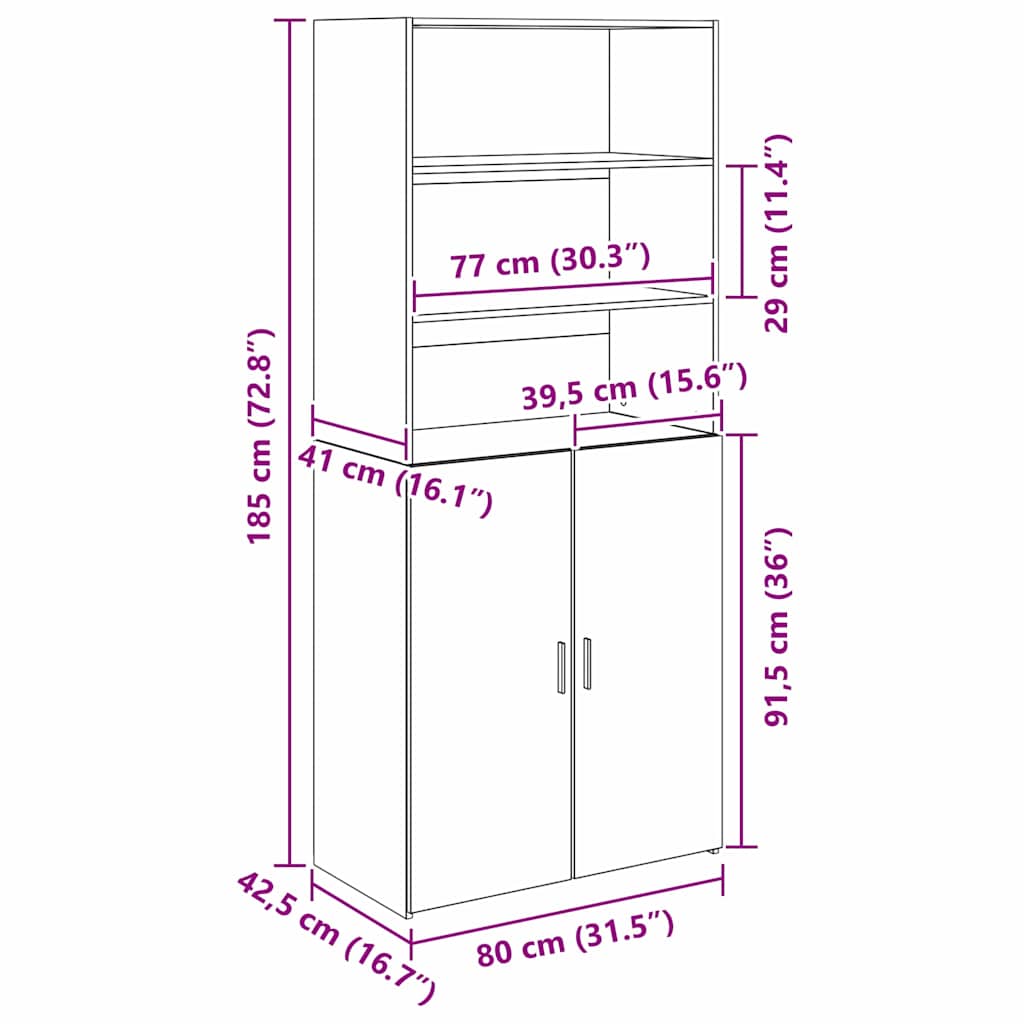vidaXL Highboard Oud Hout 80 x 42,5 x 185 cm Bewerkt hout