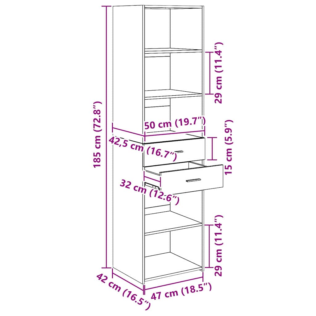 vidaXL Highboard with Drawer Old Wood 50 x 42.5 x 185 cm Engineered Wood