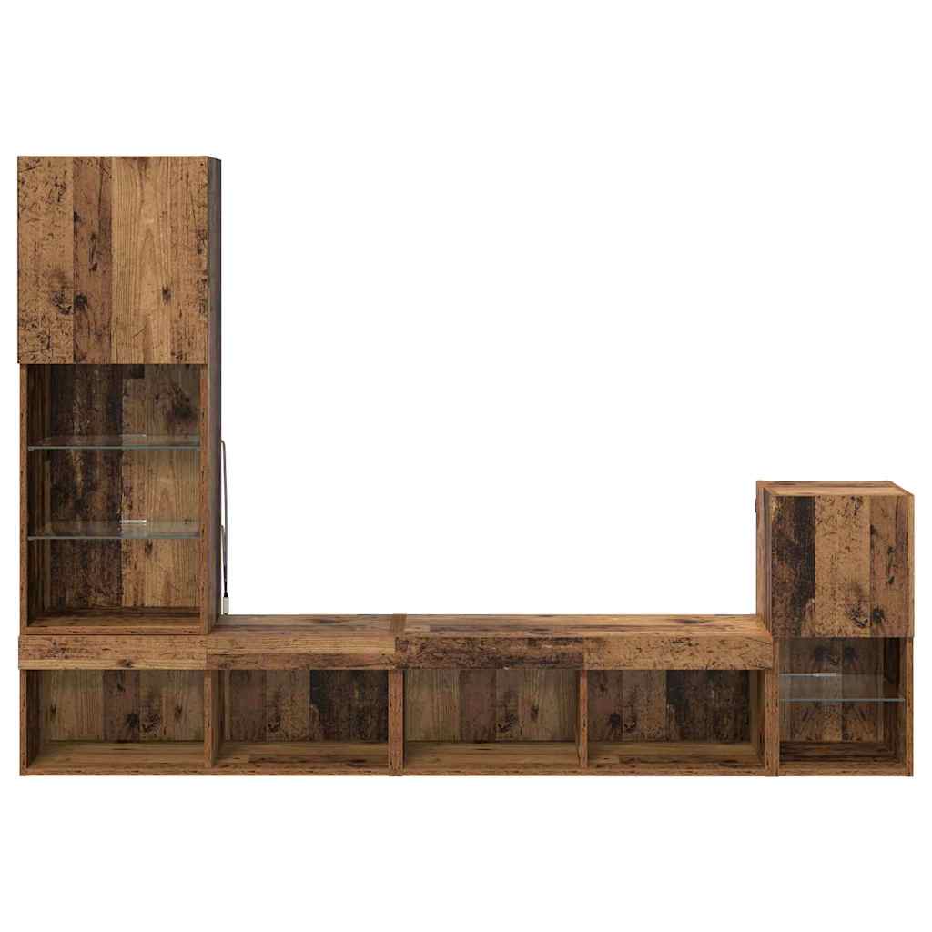 vidaXL 4-delige Tv-wandmeubelset met LED bewerkt hout grijs sonoma
