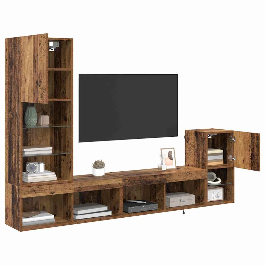 vidaXL 4-delige Tv-wandmeubelset met LED bewerkt hout grijs sonoma