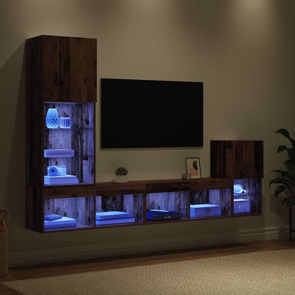 vidaXL 4-delige Tv-wandmeubelset met LED bewerkt hout grijs sonoma