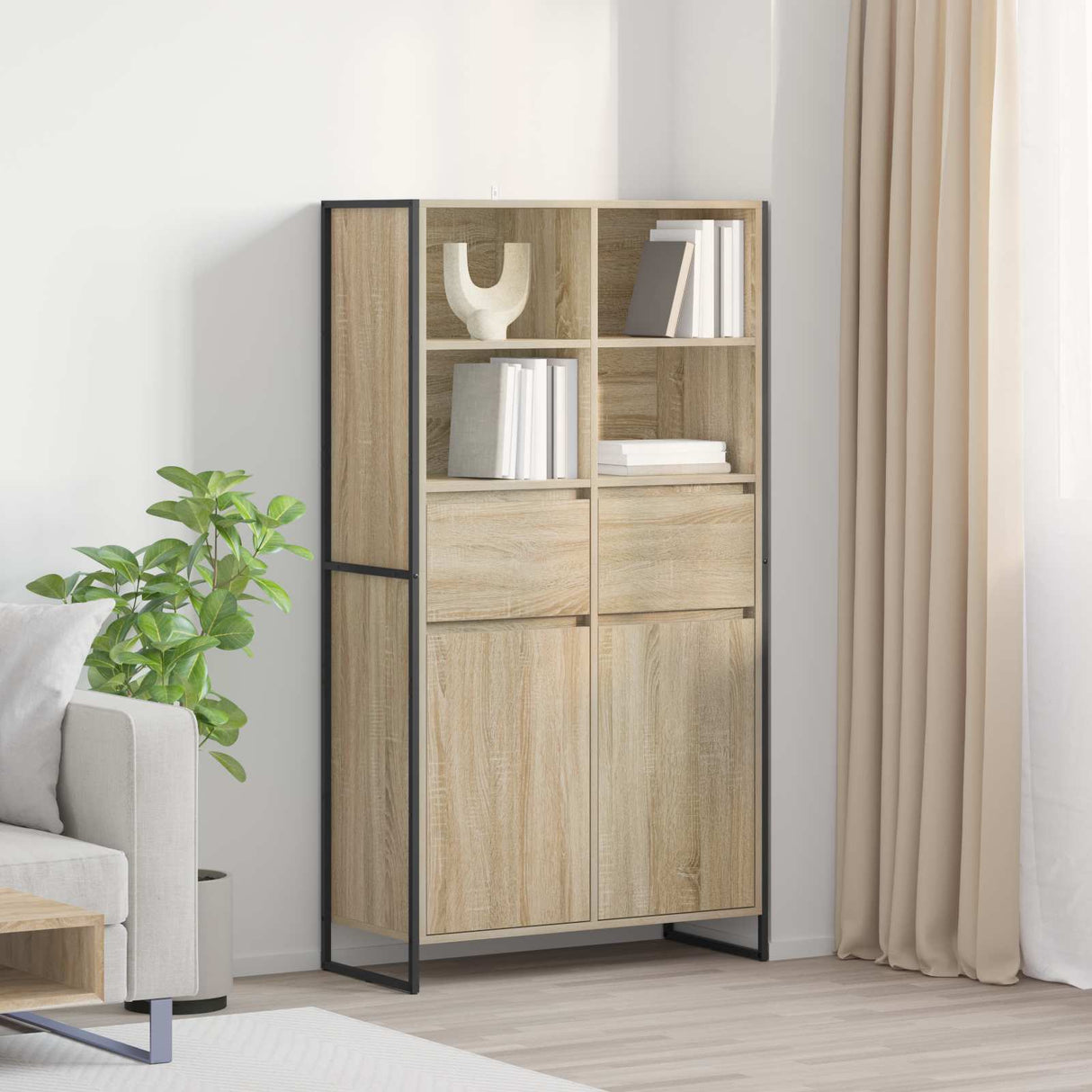 vidaXL Dressoir 2 pcs Zwart Eiken 81 x 36 x 150.5 cm Bewerkt hout