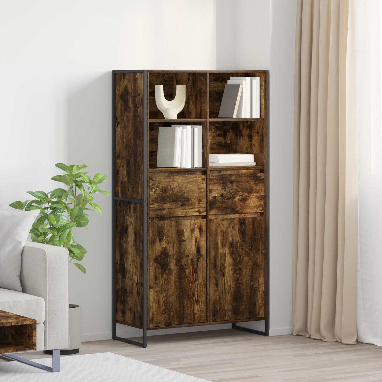 vidaXL Dressoir 2 pcs Zwart Eiken 81 x 36 x 150.5 cm Bewerkt hout