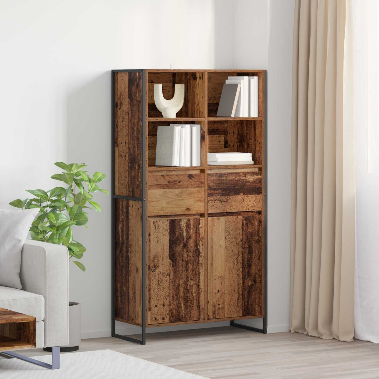 vidaXL Dressoir 2 pcs Zwart Eiken 81 x 36 x 150.5 cm Bewerkt hout