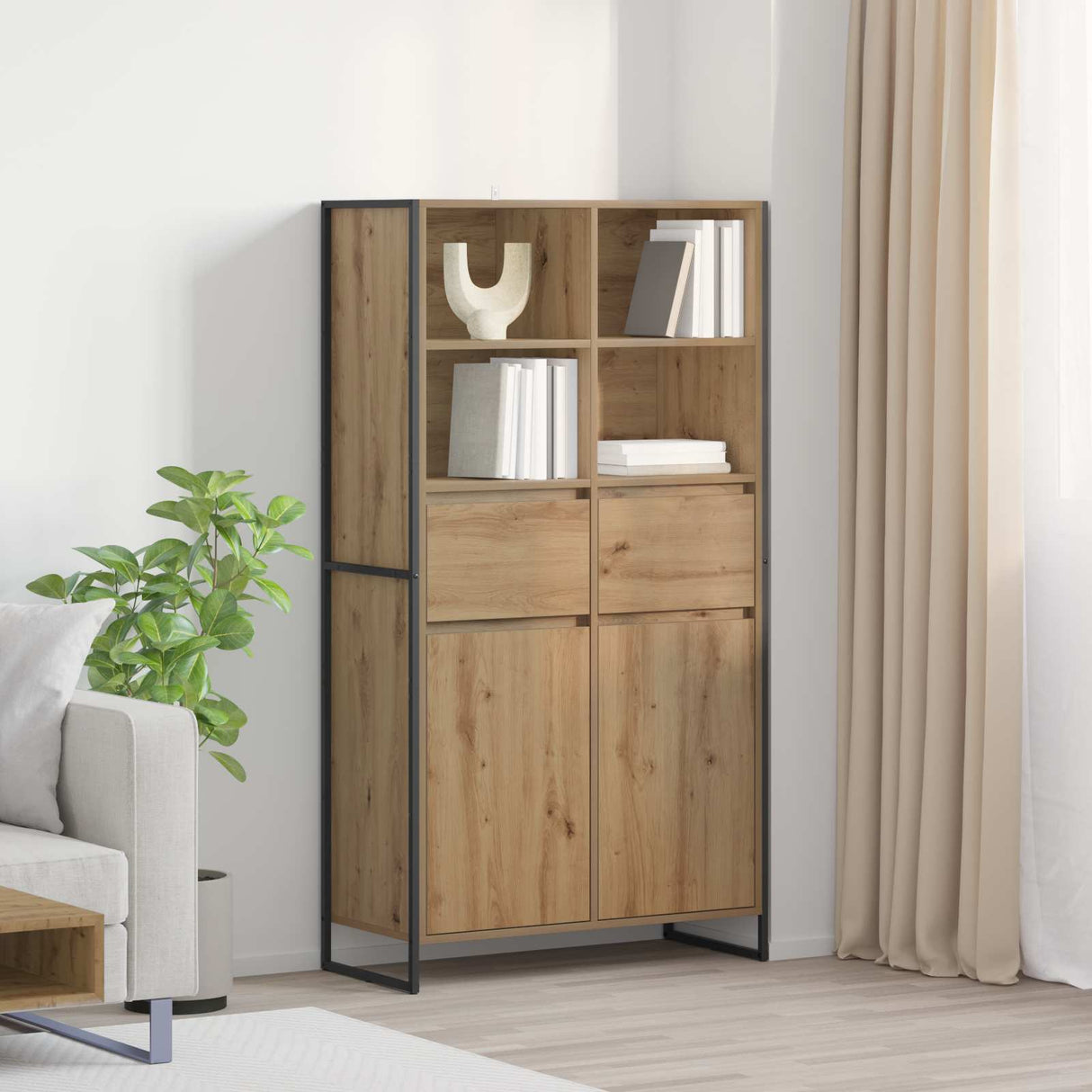 vidaXL Dressoir 2 pcs Zwart Eiken 81 x 36 x 150.5 cm Bewerkt hout