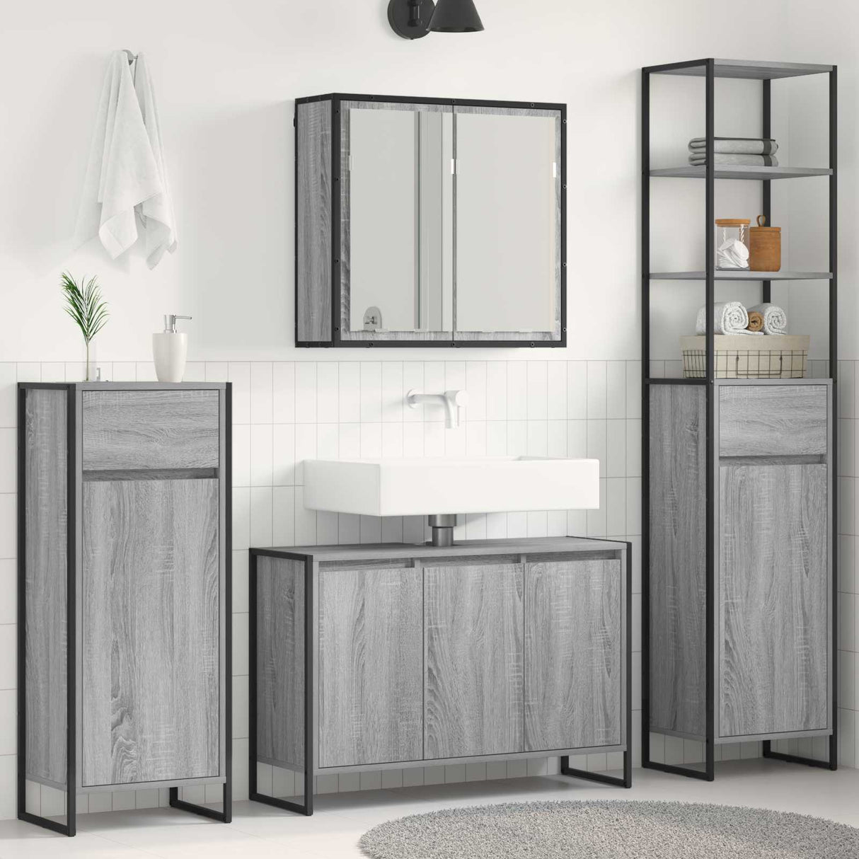vidaXL Badkamermeubel Set met lade met plank Zwart Eiken Bewerkt hout