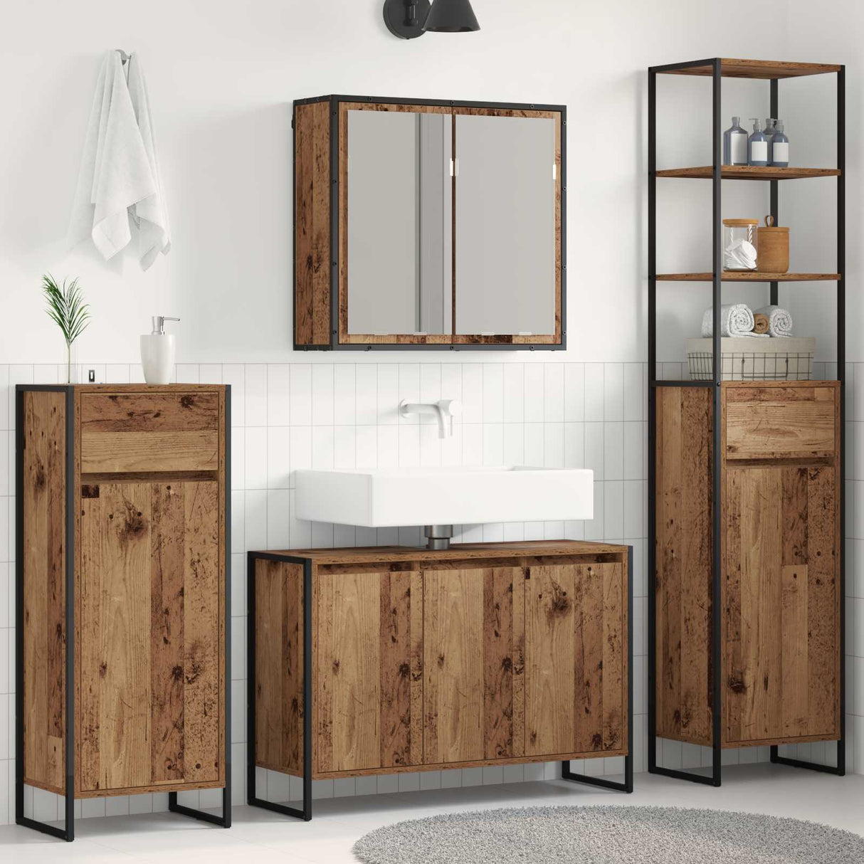 vidaXL Badkamermeubel Set met lade met plank Zwart Eiken Bewerkt hout
