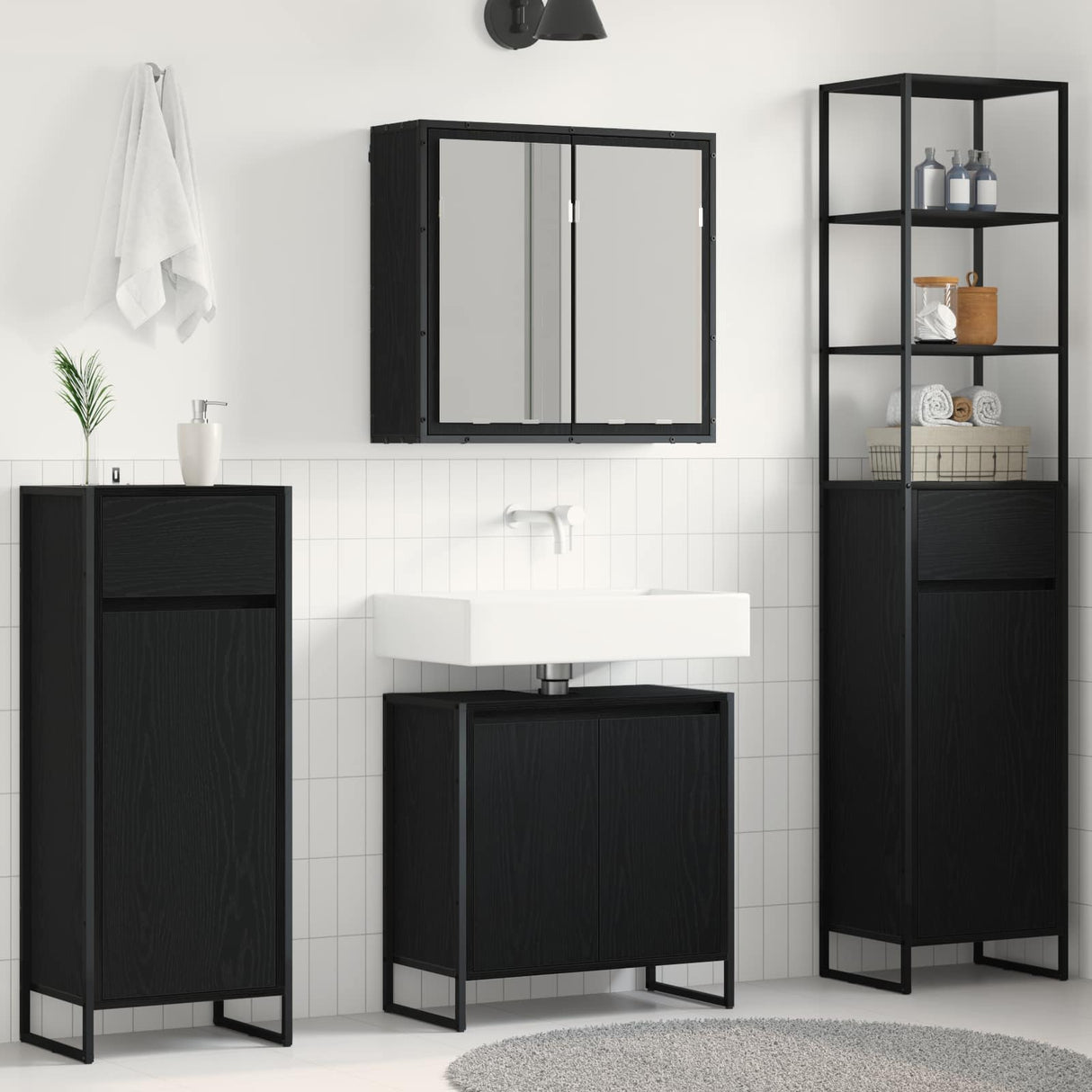 vidaXL Badkamermeubel Set met lade met plank Zwart Eiken Bewerkt hout