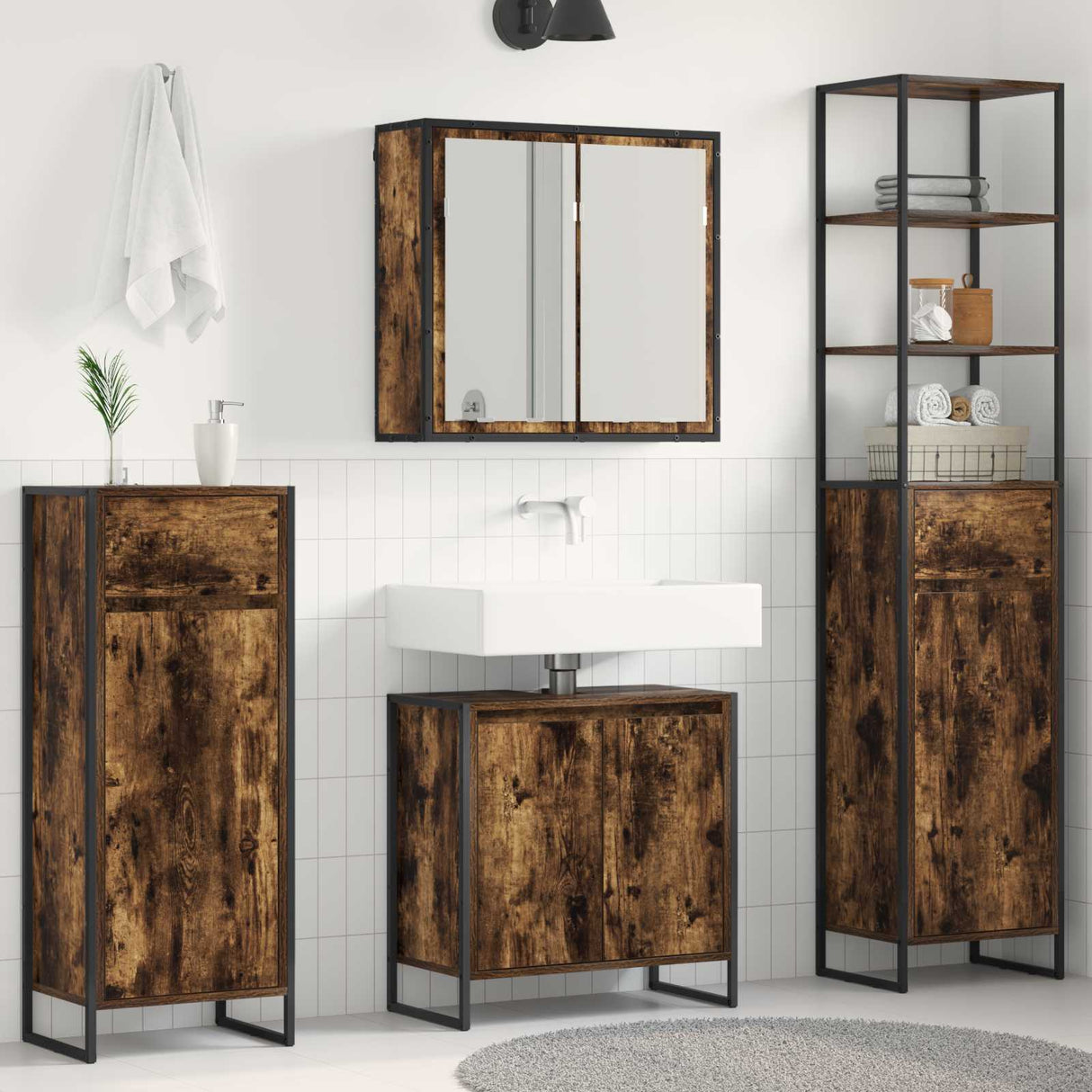 vidaXL Badkamermeubel Set met lade met plank Zwart Eiken Bewerkt hout