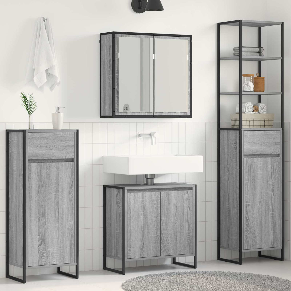 vidaXL Badkamermeubel Set met lade met plank Zwart Eiken Bewerkt hout
