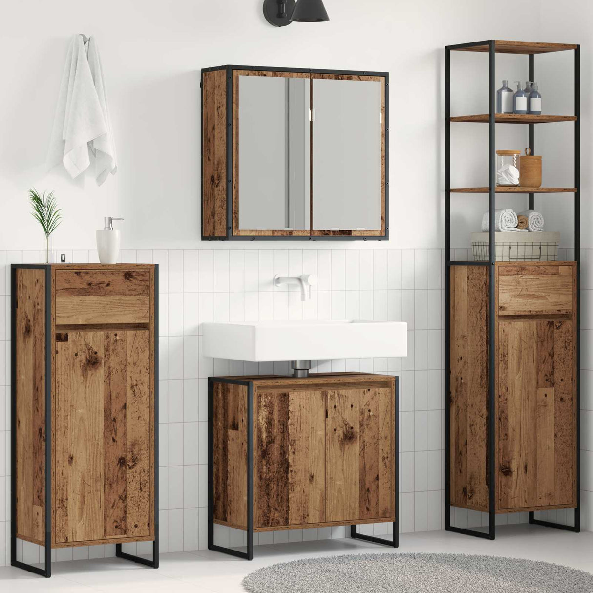 vidaXL Badkamermeubel Set met lade met plank Zwart Eiken Bewerkt hout