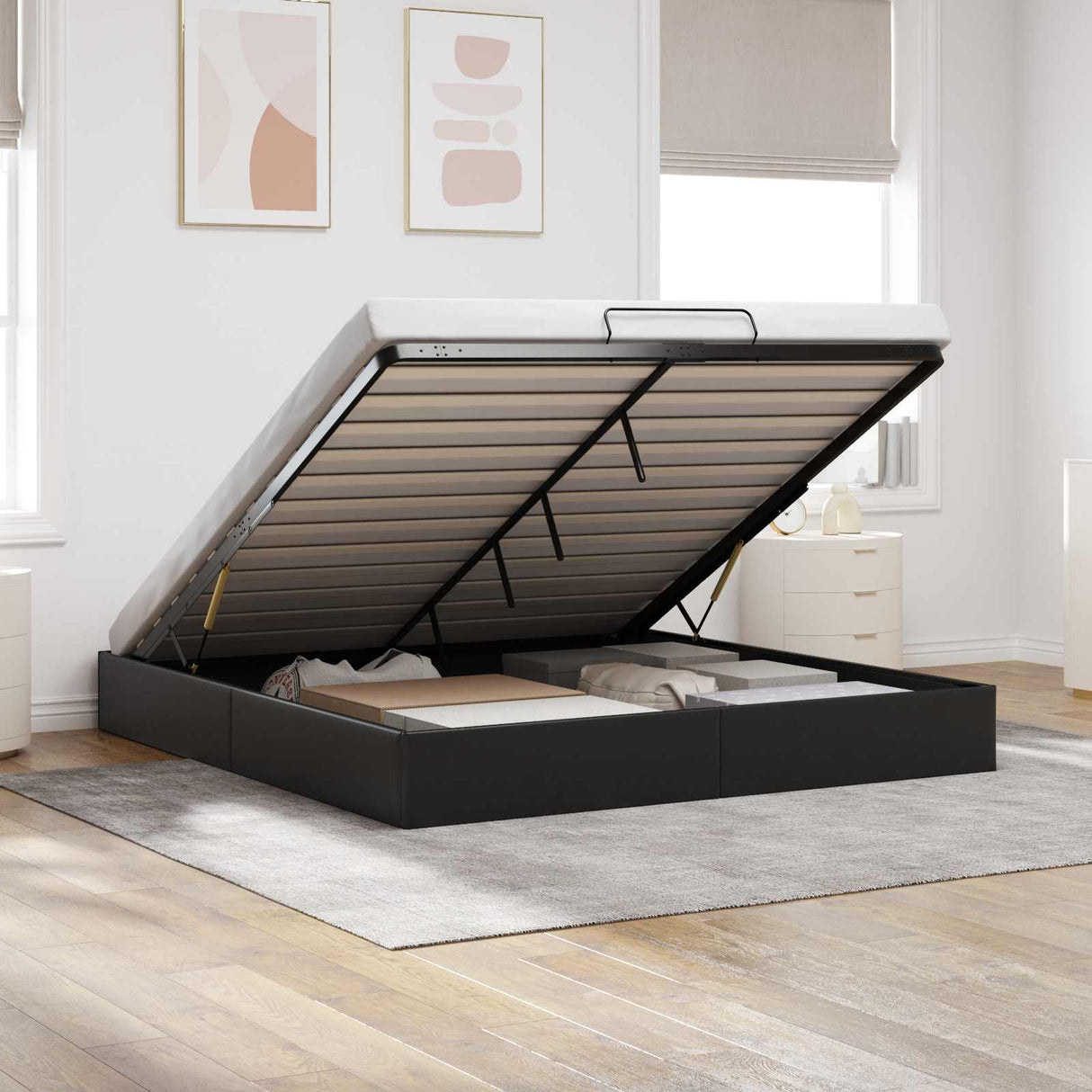 vidaXL Ottoman Bedframe Zwart King size Kunstleer