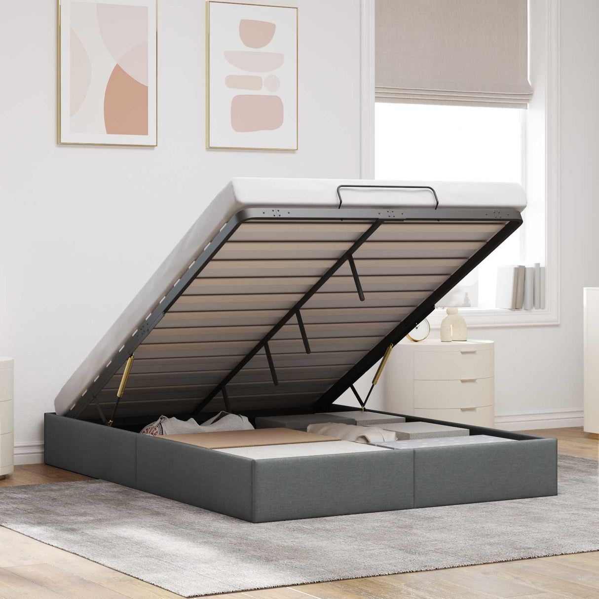 vidaXL Ottoman Bedframe Donkergrijs 153 x 203 cm Stof