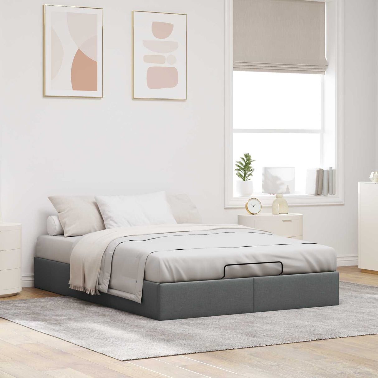vidaXL Ottoman Bedframe Donkergrijs 153 x 203 cm Stof