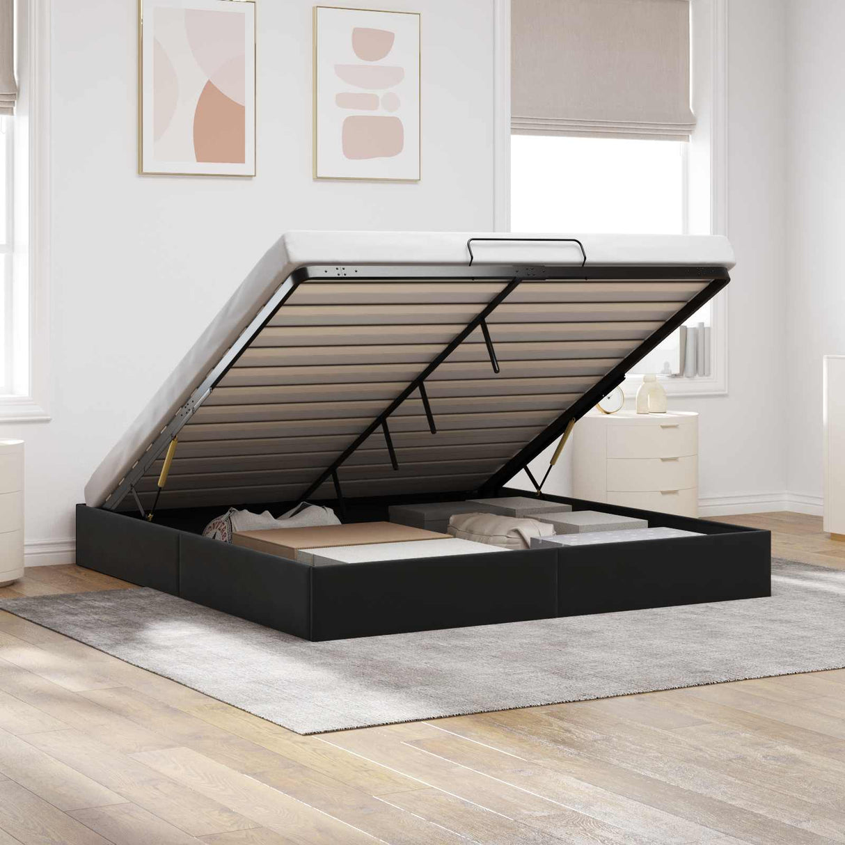 vidaXL Ottoman Bedframe Zwart 153 x 203 cm Fluweel