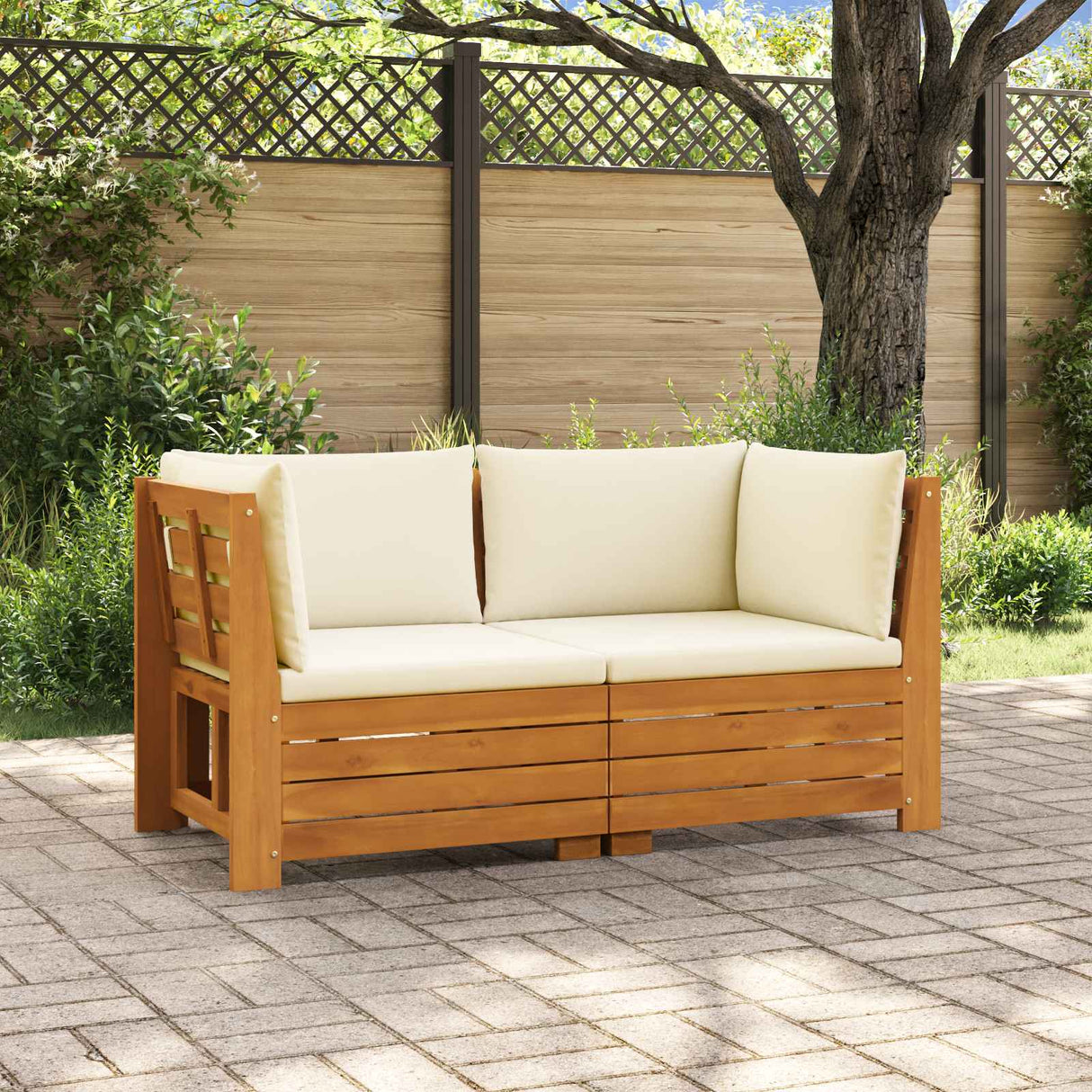 vidaXL Outdoor bench set with cushions 2 Pieces Brown Solid Acacia Wood