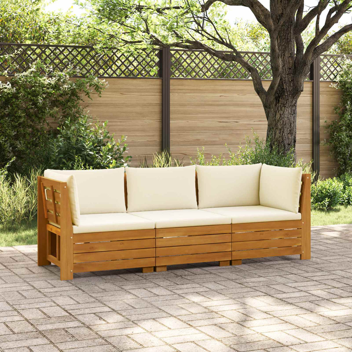 vidaXL Outdoor bench set with cushions 2 Pieces Brown Solid Acacia Wood