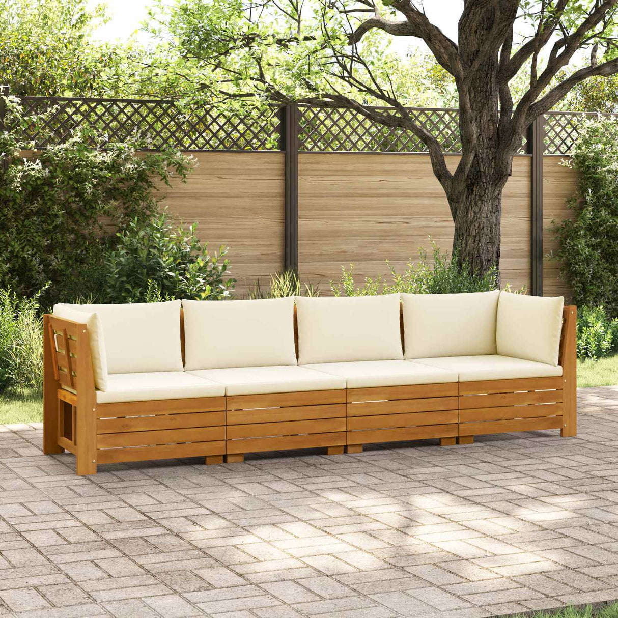 vidaXL Outdoor bench set with cushions 2 Pieces Brown Solid Acacia Wood
