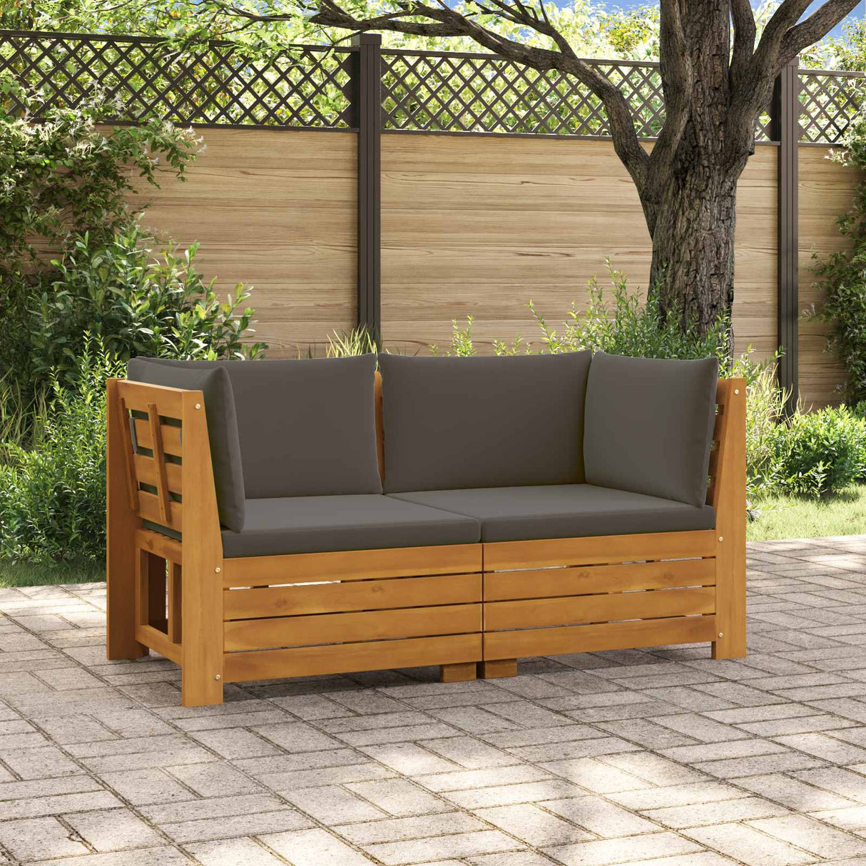 vidaXL Outdoor bench set with cushions 2 Pieces Brown Solid Acacia Wood