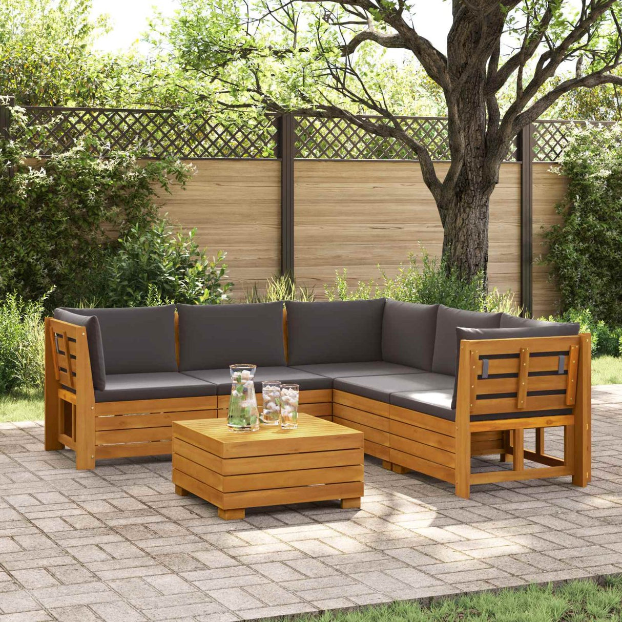 vidaXL Outdoor bench set with cushions 2 Pieces Brown Solid Acacia Wood