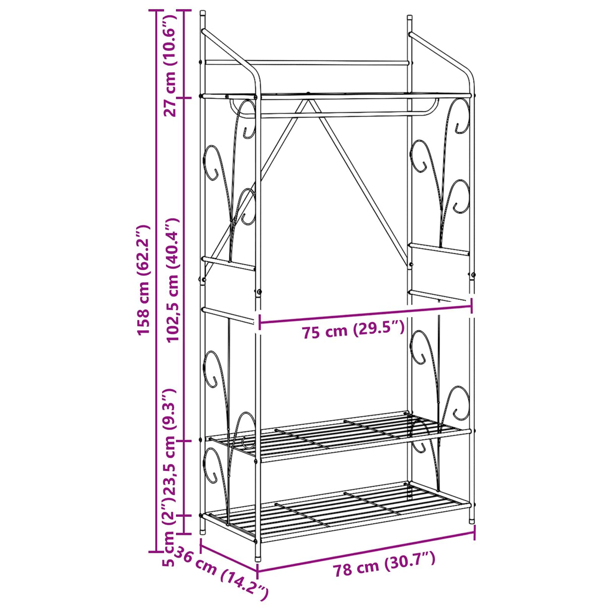 vidaXL Open Kledingkast Effen 2 pcs 78 x 36 x 158 cm