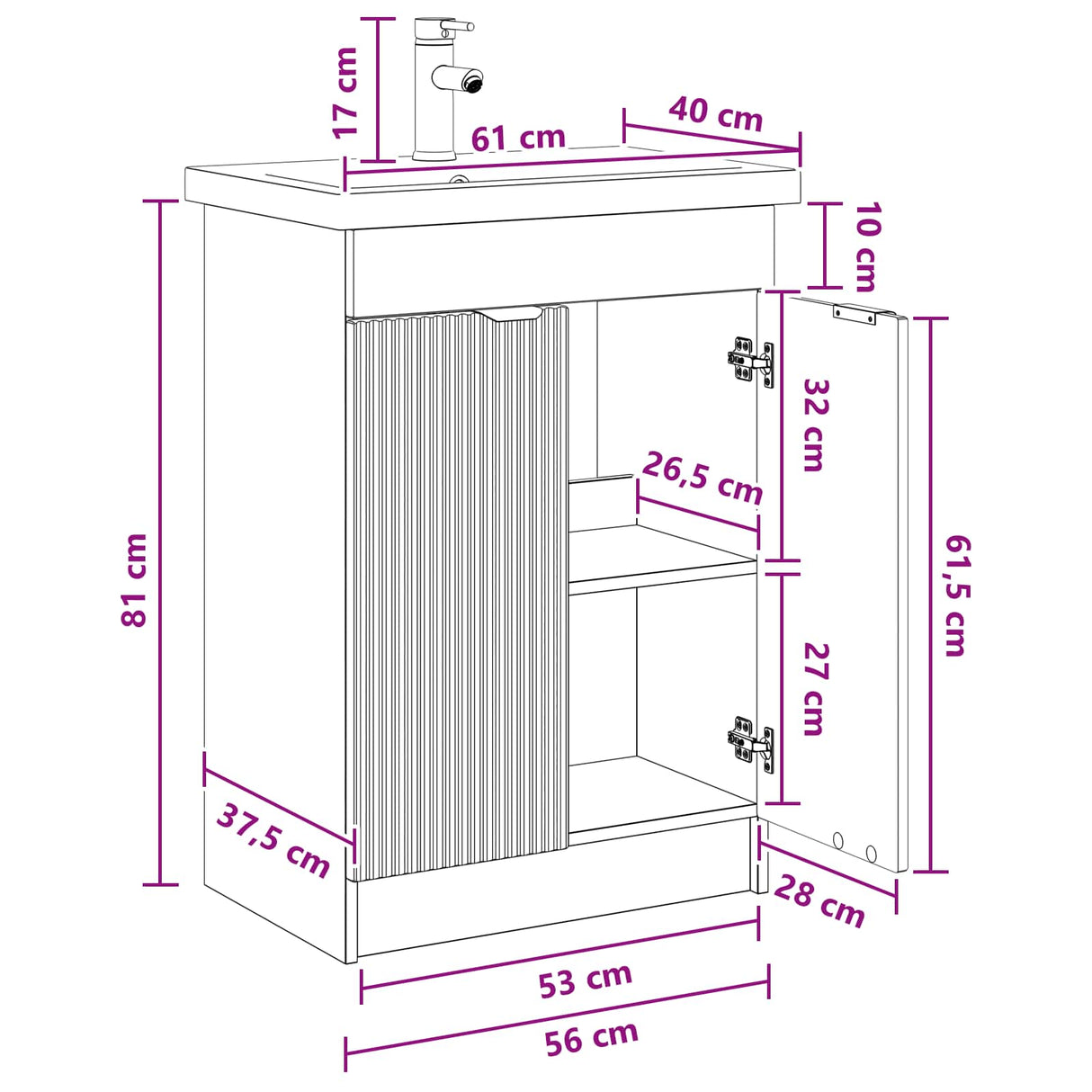 vidaXL Badkamermeubel Set Wit 56 x 37,5 x 81 cm Bewerkt hout