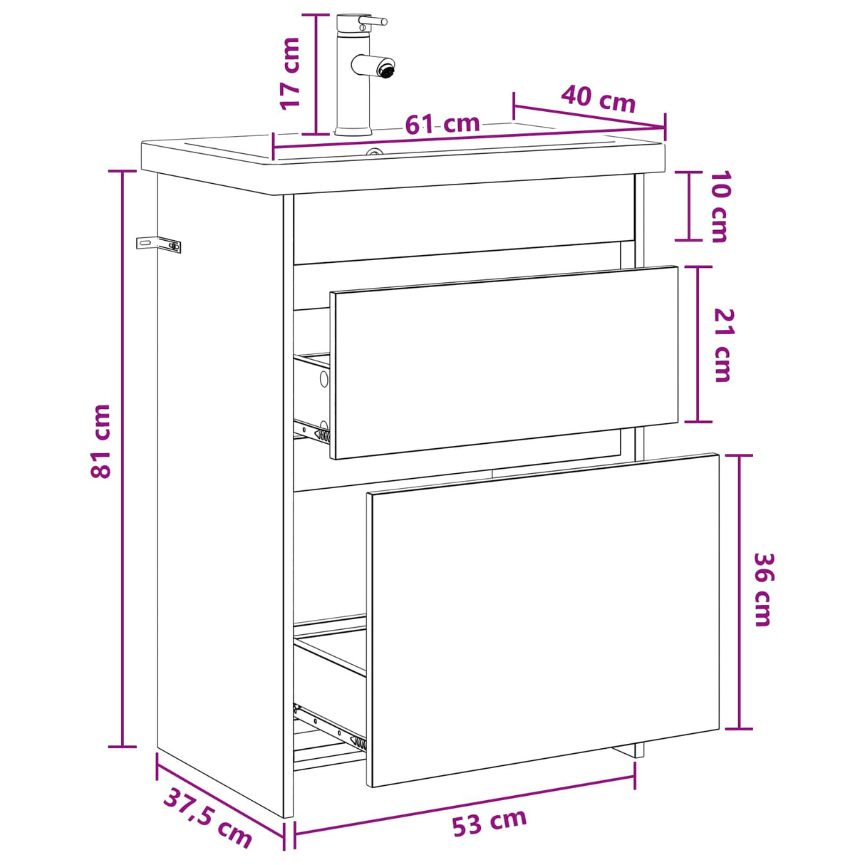 vidaXL Badkamermeubel Set Wit 61 x 40 x 84,5 cm Bewerkt hout