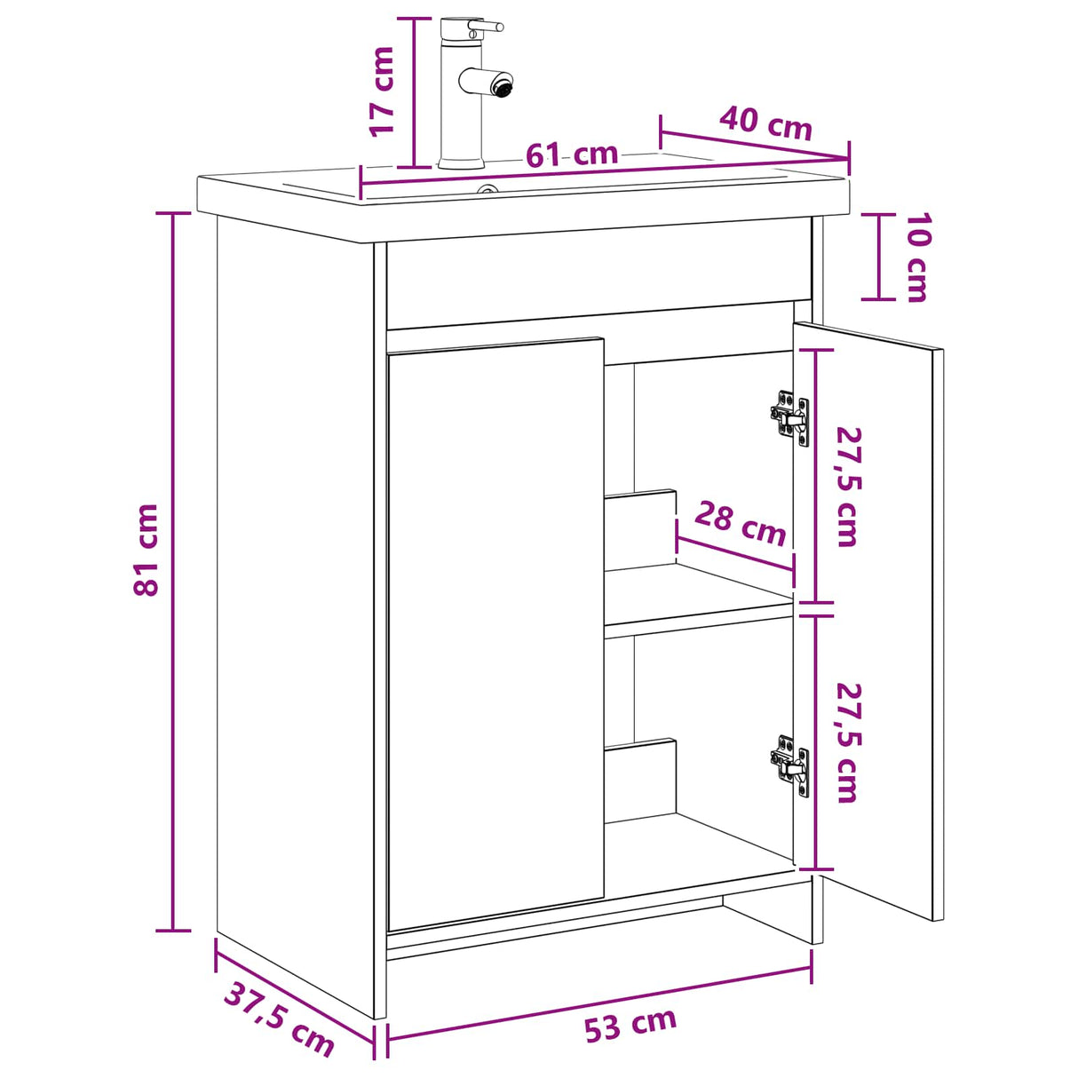 vidaXL Badkamermeubel Set Wit 61 x 40 x 84,5 cm Bewerkt hout