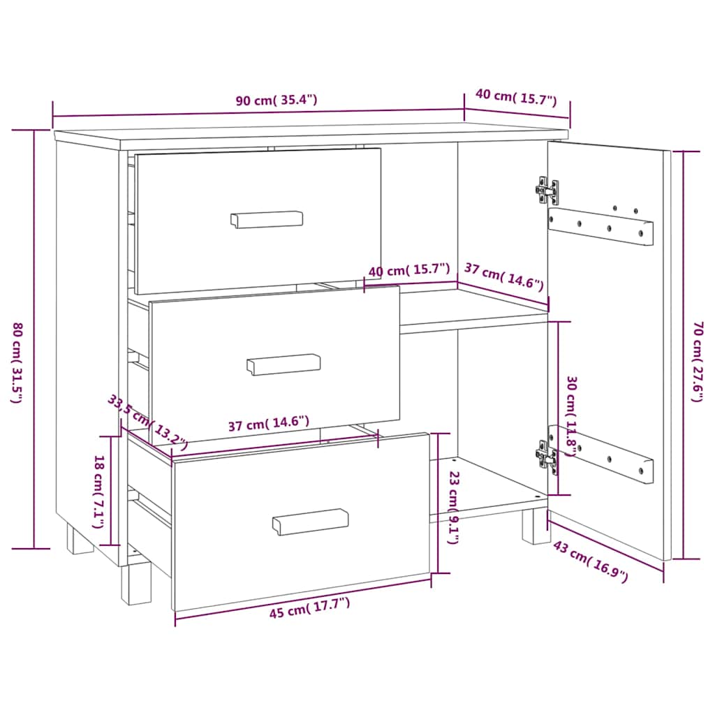 vidaXL Sideboard HAMAR 90x40x80 cm solid pine honey brown