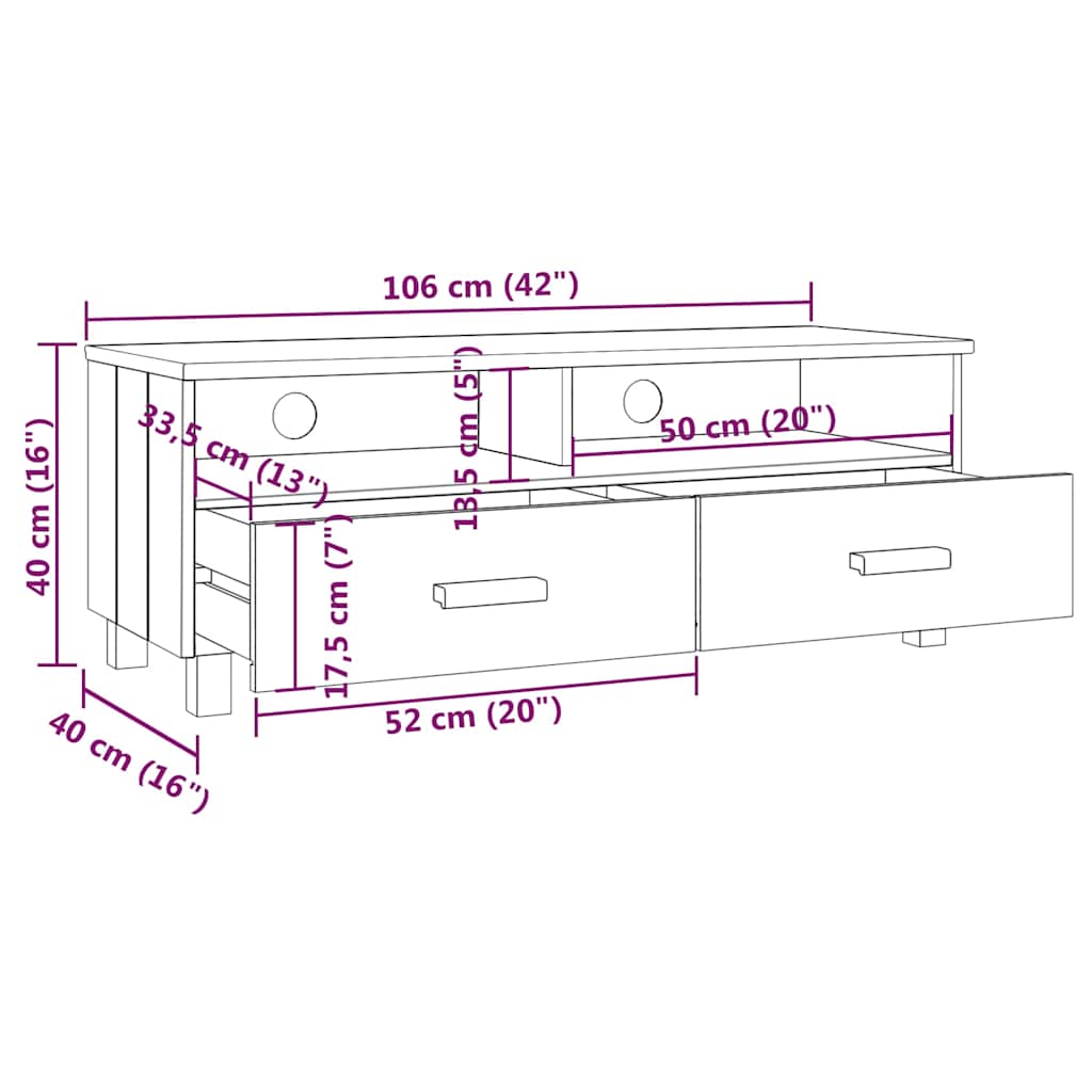 vidaXL TV Cabinet HAMAR 106x40x40 cm Solid Pine Honey Brown