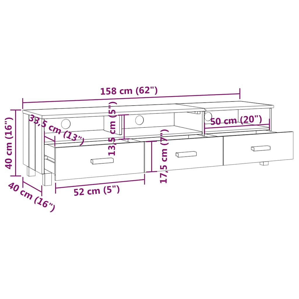 vidaXL TV Cabinet HAMAR 158x40x40 cm Solid Pine Honey Brown