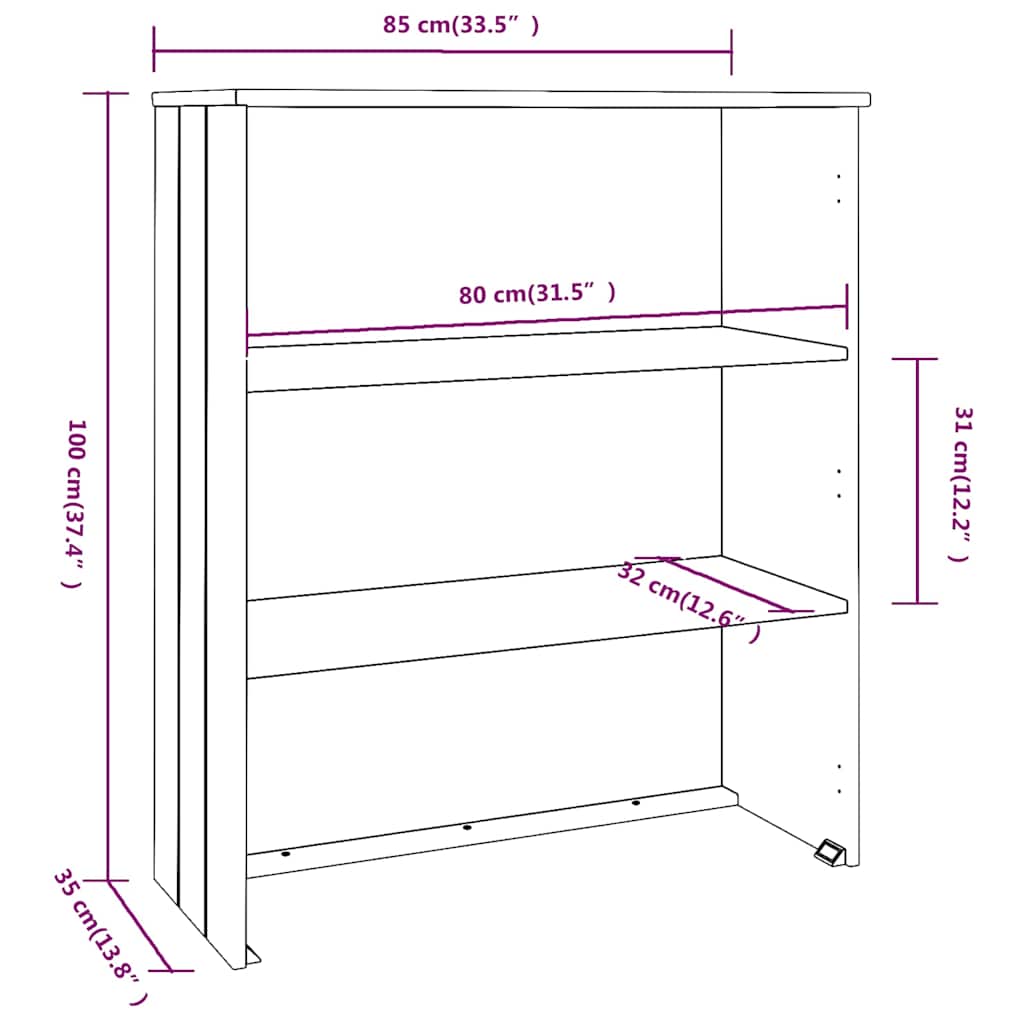 vidaXL Opzetkast HAMAR 85x35x100 cm massief grenenhout honingbruin
