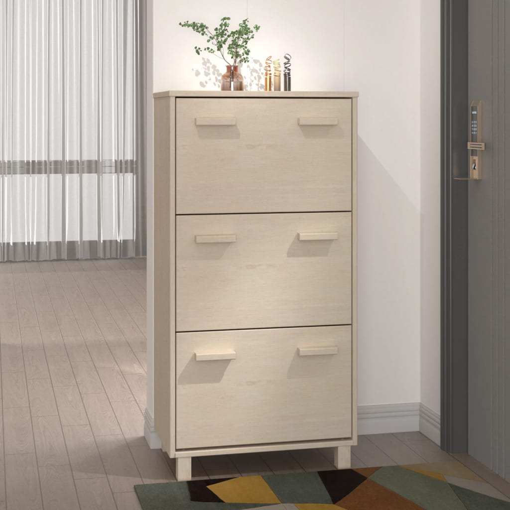 vidaXL Shoe Cabinet HAMAR 59.5x35x117 cm Solid Pine Wood Honey Brown