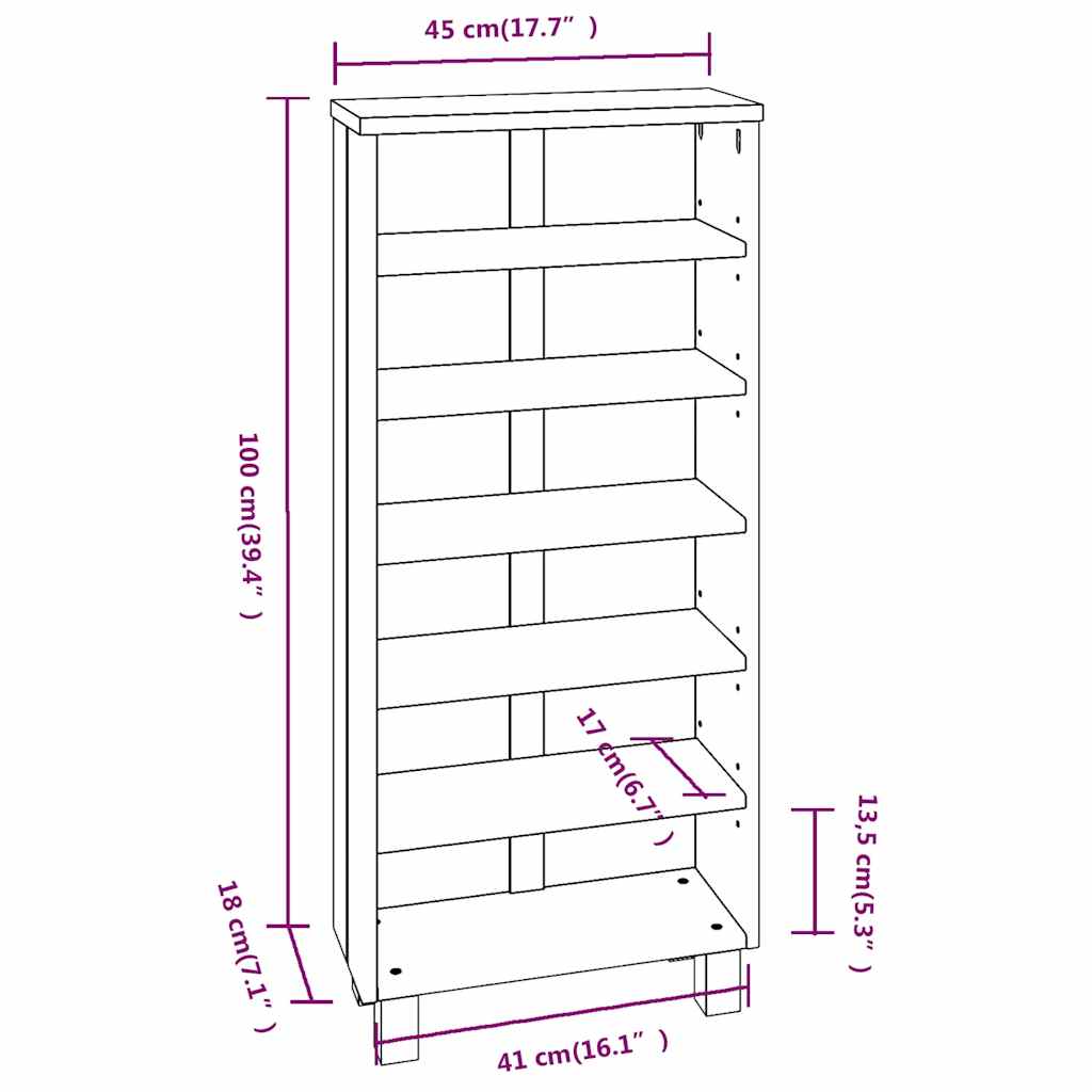 vidaXL Cd-kast HAMAR 45x18x100 cm massief grenenhout honingbruin