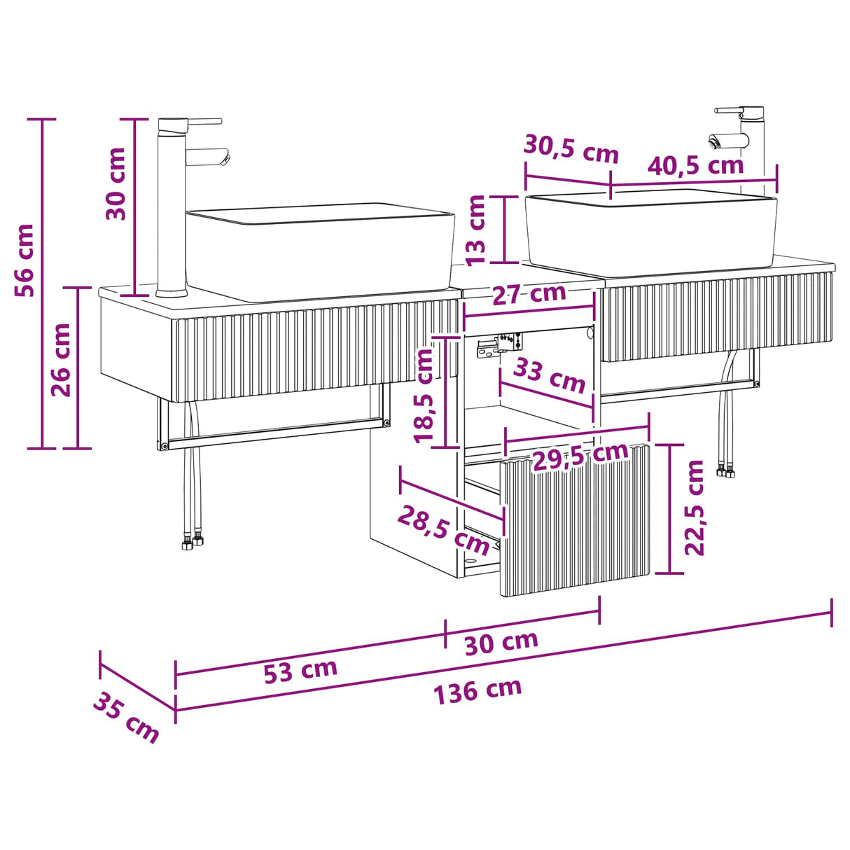 vidaXL Badkamerkast set 3 st Wit 53 x 35 x 39 cm Bewerkt hout