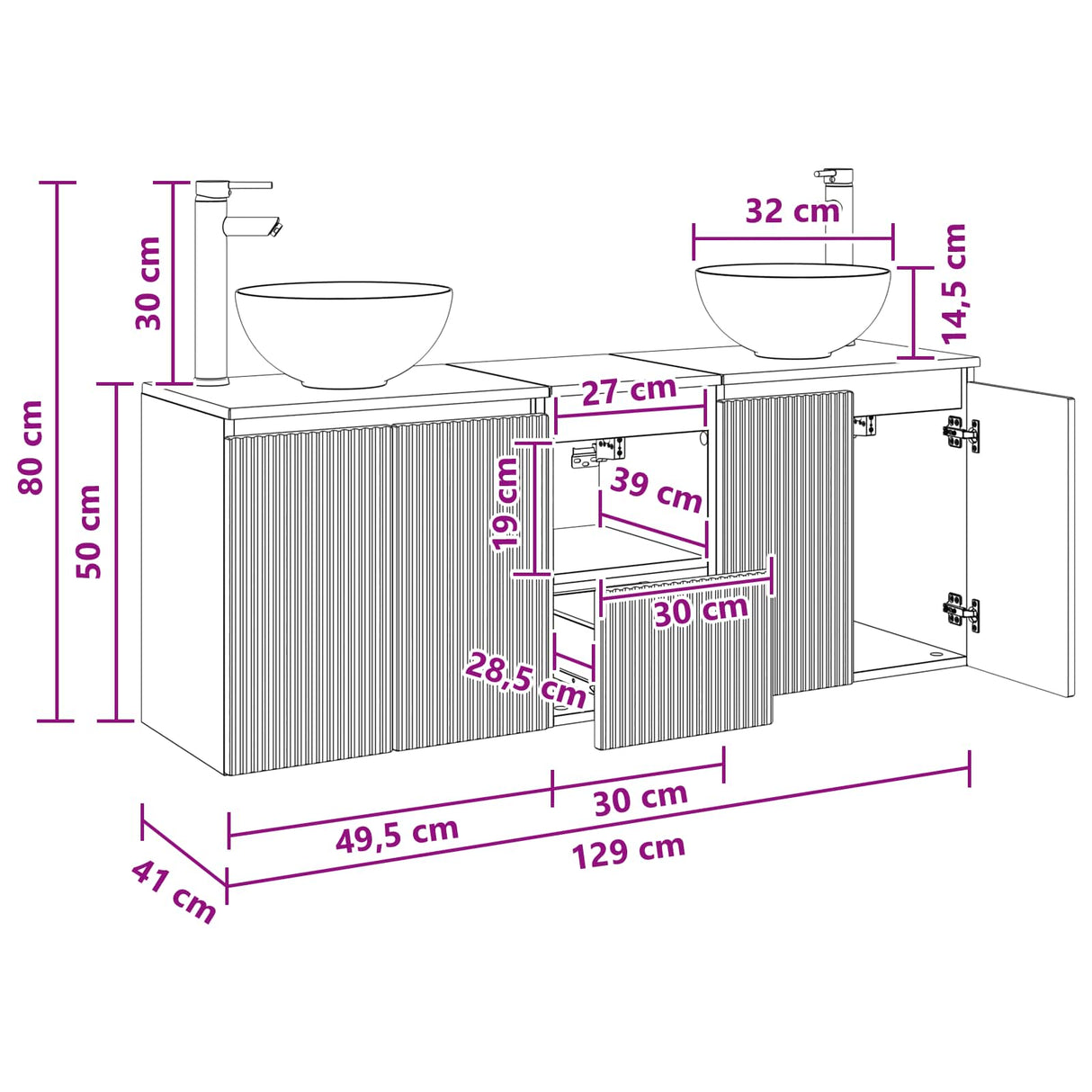 vidaXL Badkamerkast set 3 st Wit 49,5 x 35 x 63 cm Bewerkt hout