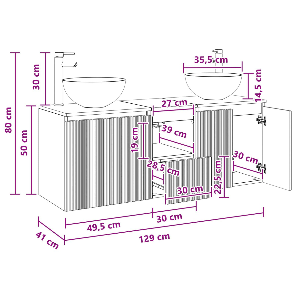vidaXL Badkamerkast set 3 st Wit 49,5 x 41 x 64,5 cm Bewerkt hout