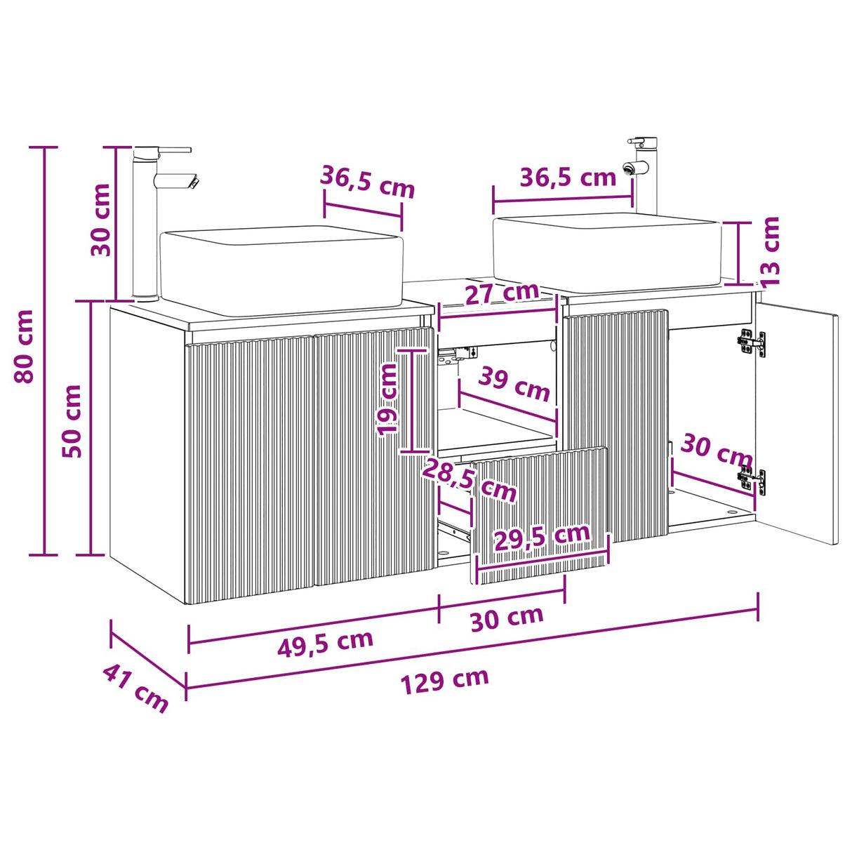 vidaXL Badkamerkast set 3 st Wit 49,5 x 41 x 63 cm Bewerkt hout