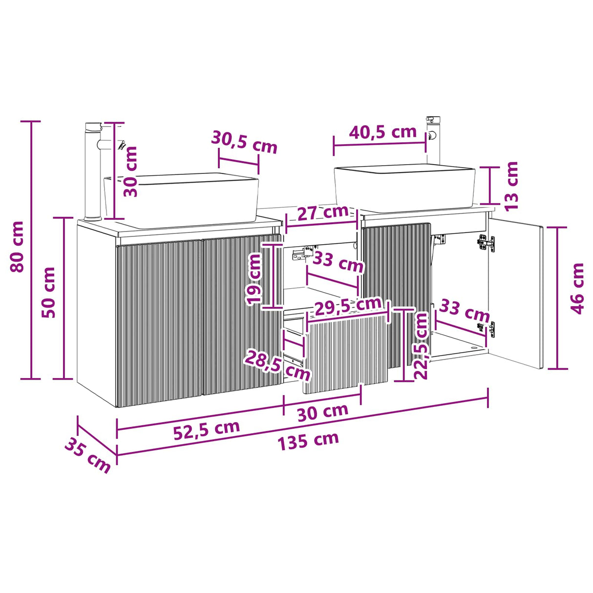vidaXL Badkamerkast set 3 st Wit 53 x 35 x 63 cm Bewerkt hout