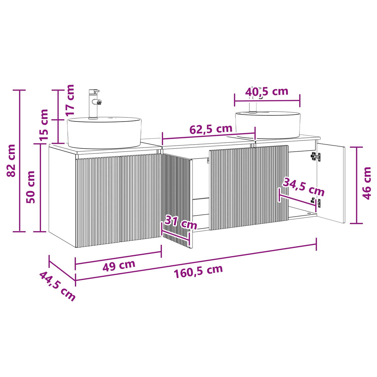vidaXL Badkamerkast set 3 st Wit 49,5 x 44,5 x 65 cm Bewerkt hout