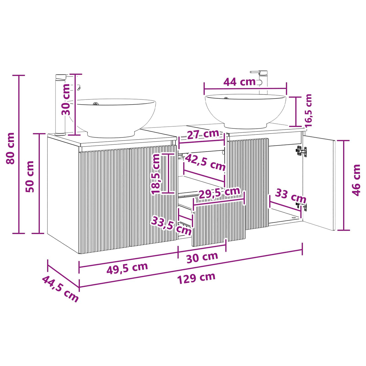 vidaXL Badkamerkast set 3 st Wit 49,5 x 44,5 x 65 cm Bewerkt hout