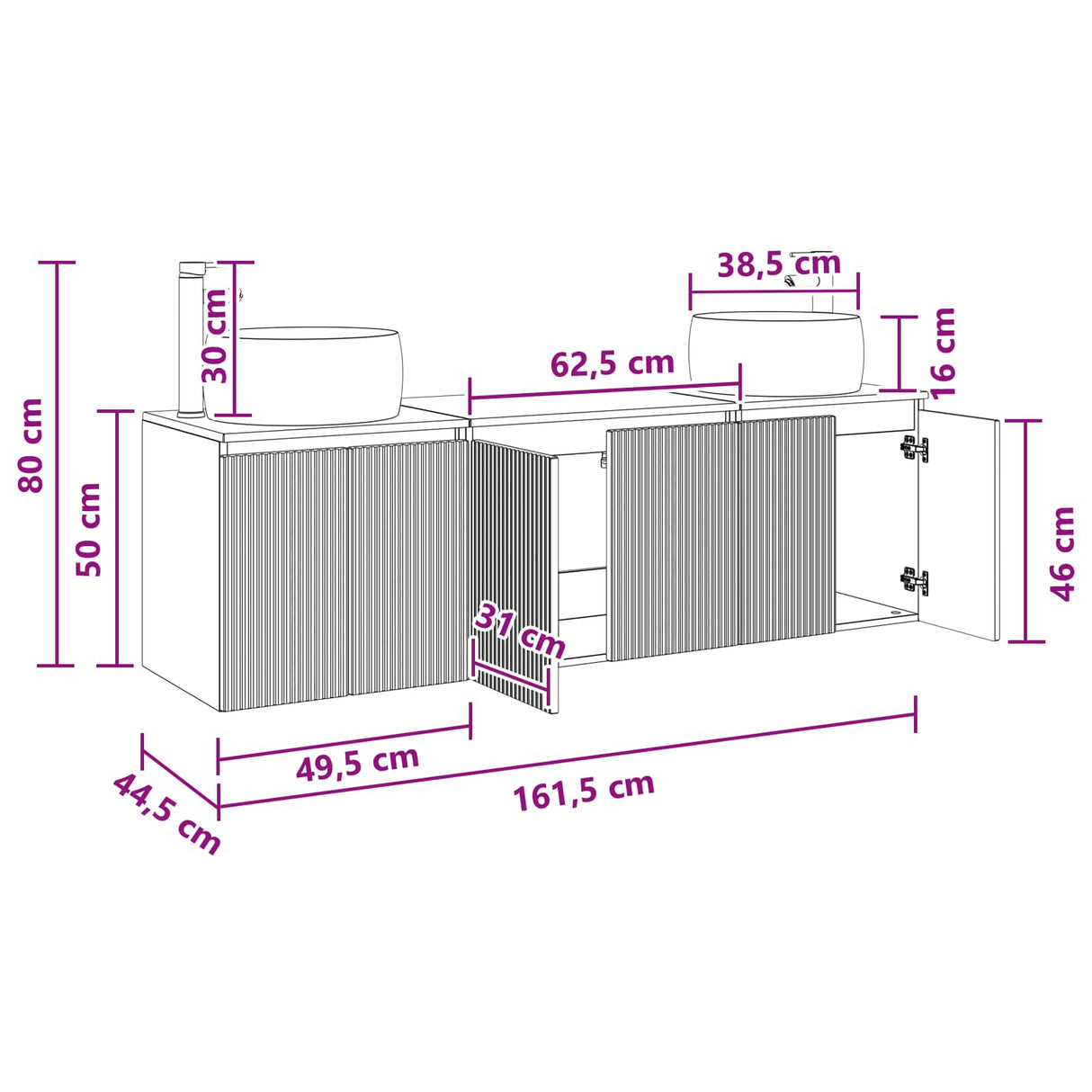 vidaXL Badkamerkast set 3 st Wit 49,5 x 44,5 x 66 cm Bewerkt hout