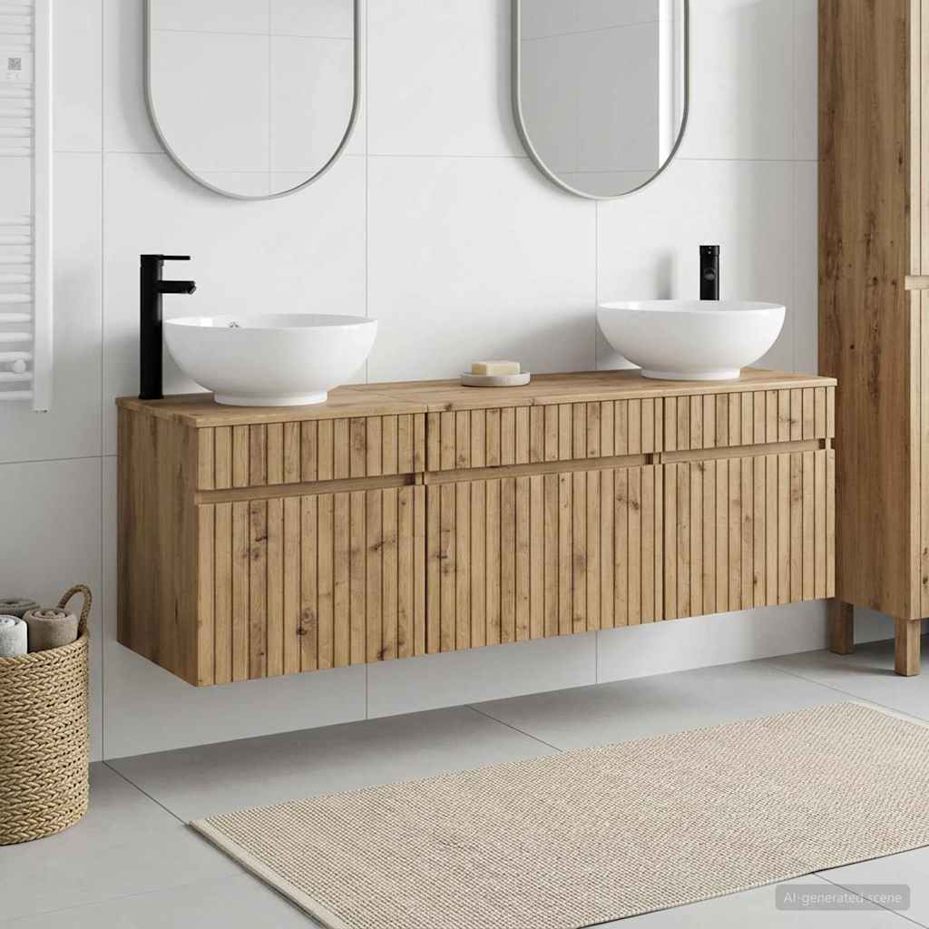 vidaXL Badkamerkast set 3 st Wit 49 x 44,5 x 66,5 cm Bewerkt hout
