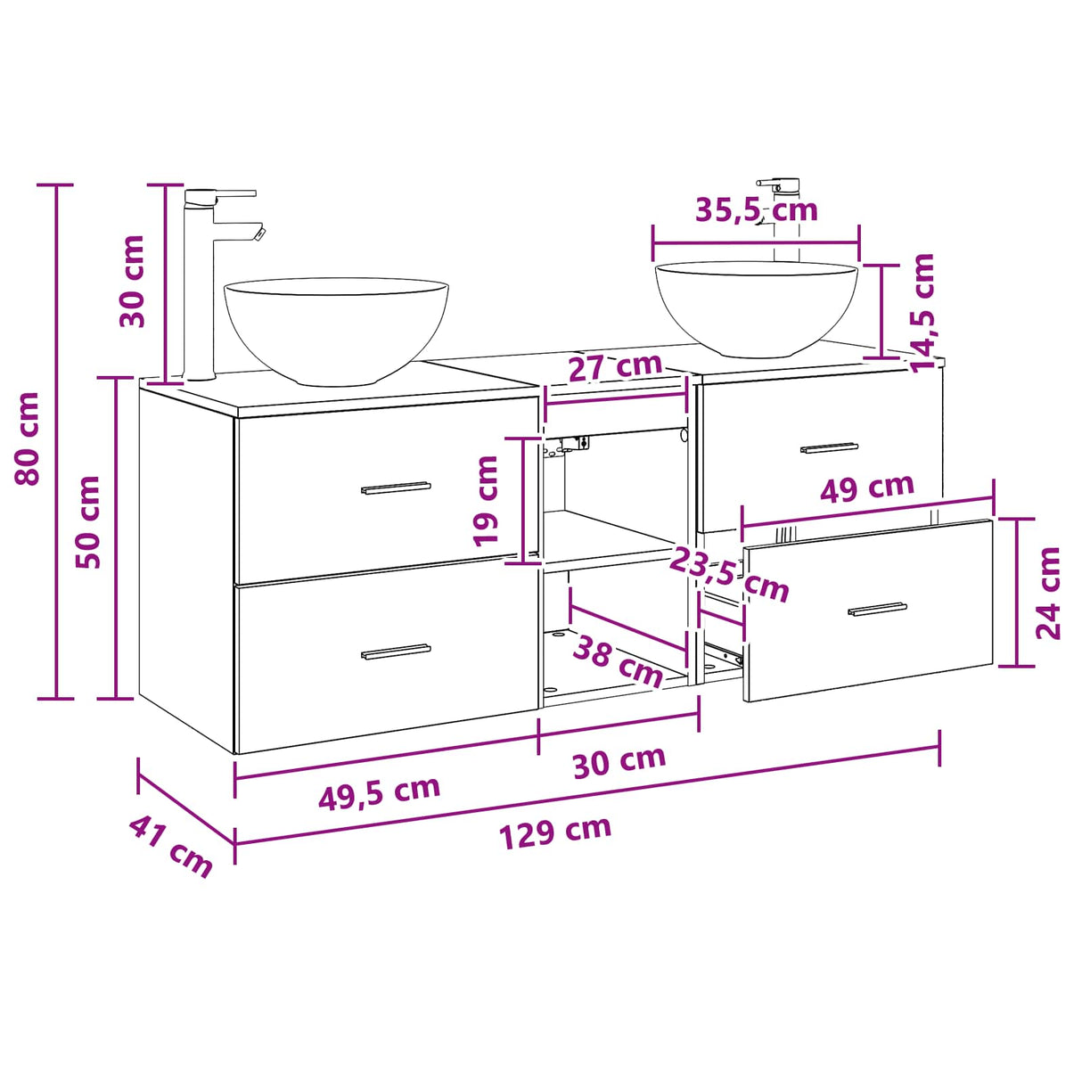 vidaXL Badkamerkast set 3 st Wit 49,5 x 41 x 64,5 cm Bewerkt hout