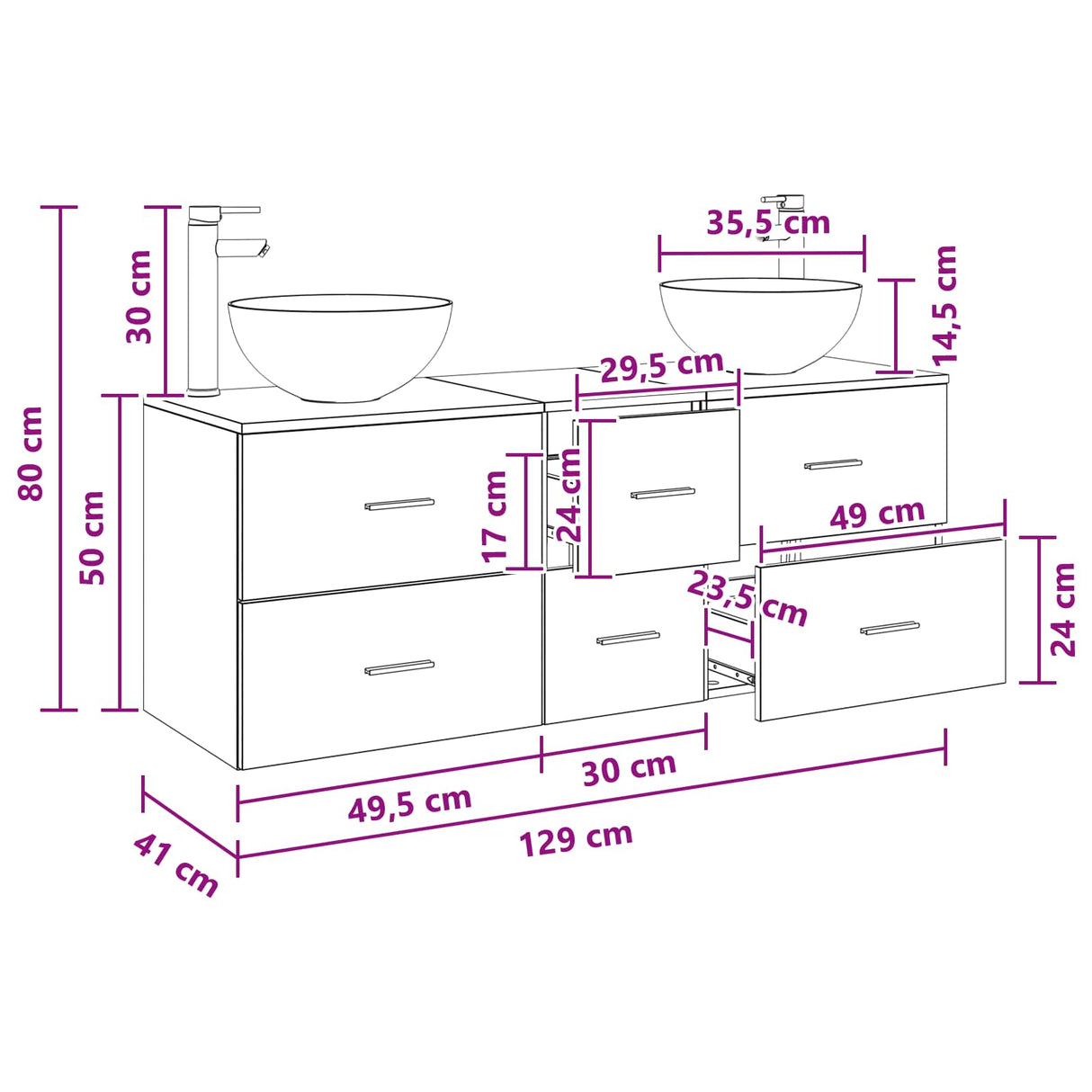 vidaXL Badkamerkast set 3 st Wit 49,5 x 41 x 64,5 cm Bewerkt hout