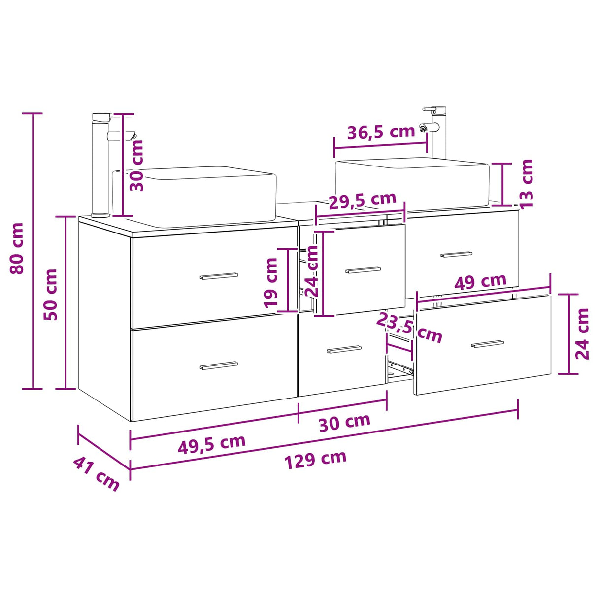 vidaXL Badkamerkast set 3 st Wit 49,5 x 41 x 63 cm Bewerkt hout